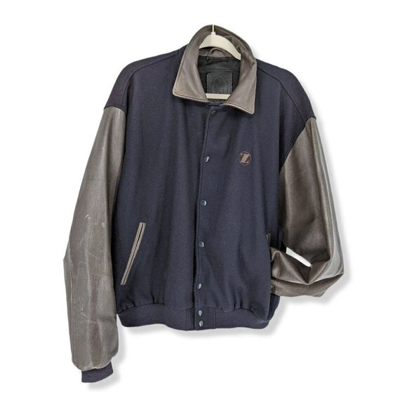 VTG Golden Bear Varsity Bomber Jacket Mens XL Wool Leather Blue Brown Z Letter - Picture 1 of 12